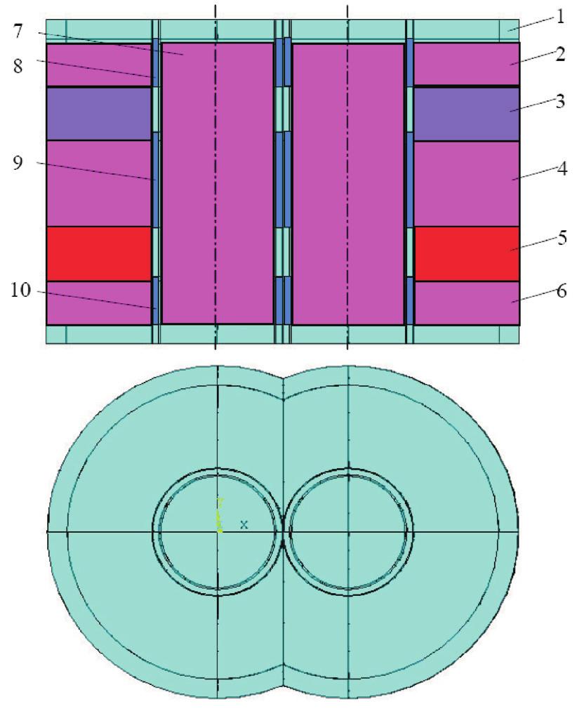 Schemat magnetoelektrycznego napędu zaworów wylotowych: 1 powietrze, 2, 4, 6 