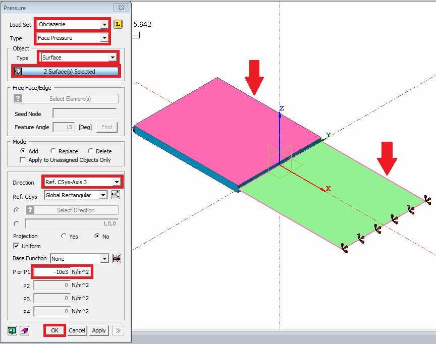 29. Ustalamy odpowiedni zestaw obciążeń (Load Set) oraz typ obciążenia face pressure.