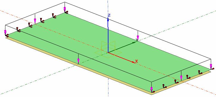 3. Zaznaczamy powierzchnię. Aby wskazać kierunek przesunięcia możemy wybrać 2 Point Vector i wpisać współrzędne wektora przeciwnego do osi Z (czyli 0, 0, -1).