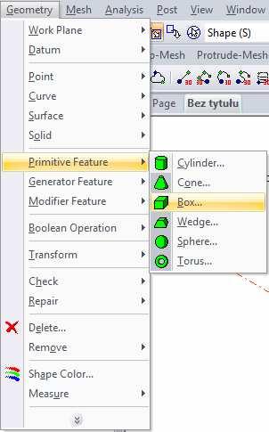 7. Teraz czas na część trójwymiarową. Rozwijamy menu Geometry i wybieramy Primitive Feature -> Box 8.