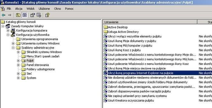 i sieci komputerowe Szymon Wilk Konsola MMC 8 e) konfiguracja pulpitu Konfiguracja użytkownika Szablony administracyjne Pulpit.