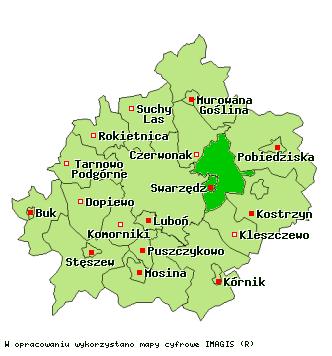 Ponadto znajdują się tu dwie ważne linie kolejowe: jedna na kierunku wschód - zachód (stacje: Swarzędz, Paczkowo)