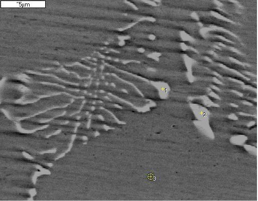 2 i tabl.1). Rys. 1. Mikroanaliza struktury materiału rury w obszarze 1 (wlotu substratów), x1500 Fig. 1. Distribution of elements in the structure of fhe material in region 1, x1500 Rys.