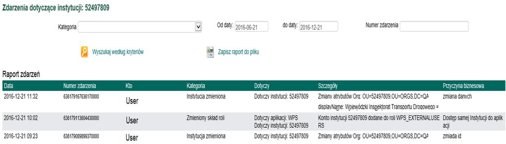 Pobierz zestawienie uprawnień - funkcjonalność pozwala na wygenerowanie zestawienia wszystkich uprawnień instytucji w aplikacji w postaci pliku