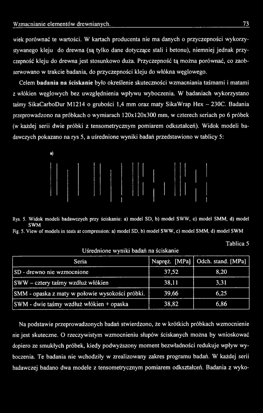 W badaniach wykorzystano taśmy SikaCarboDur M 1214 o grubości 1,4 mm oraz maty SikaW rap Hex - 230C.