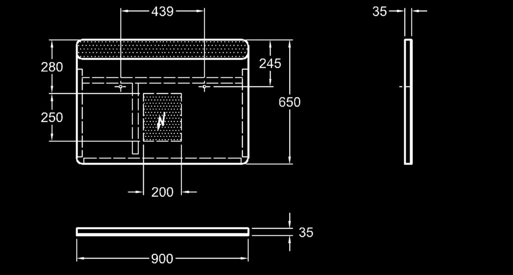 70 x 6 x 3, cm 88423000 906976674 423 (70) 7, Kolor: boki aluminium satynowane 3W, 24V, 4000K, IP44 zintegrowany włącznik światła Lustro z oświetleniem LED 90 x 6 x