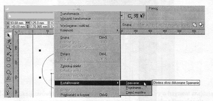 Taka operacja nosi nazw spawania. Wydaj polecenie Rozmieszczenie >Kształtowanie >Spawanie. 14.