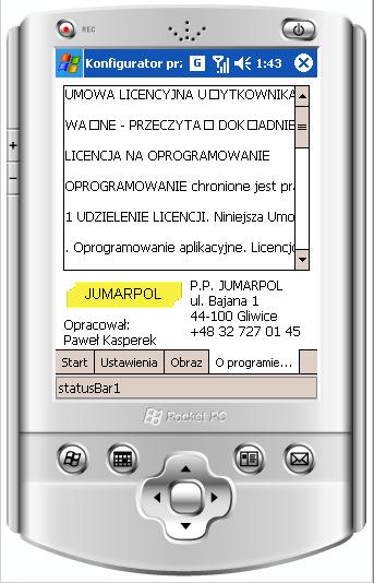 7.4 Informacja o programie Informacja o licencji i o producencie oprogramowania Ilustracja 19: Okno informacyjne o programie 8.