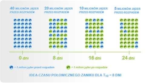 Czas połowicznego rozpadu jest to taki czas, po upływie którego ulegnie rozpadowi połowa jąder