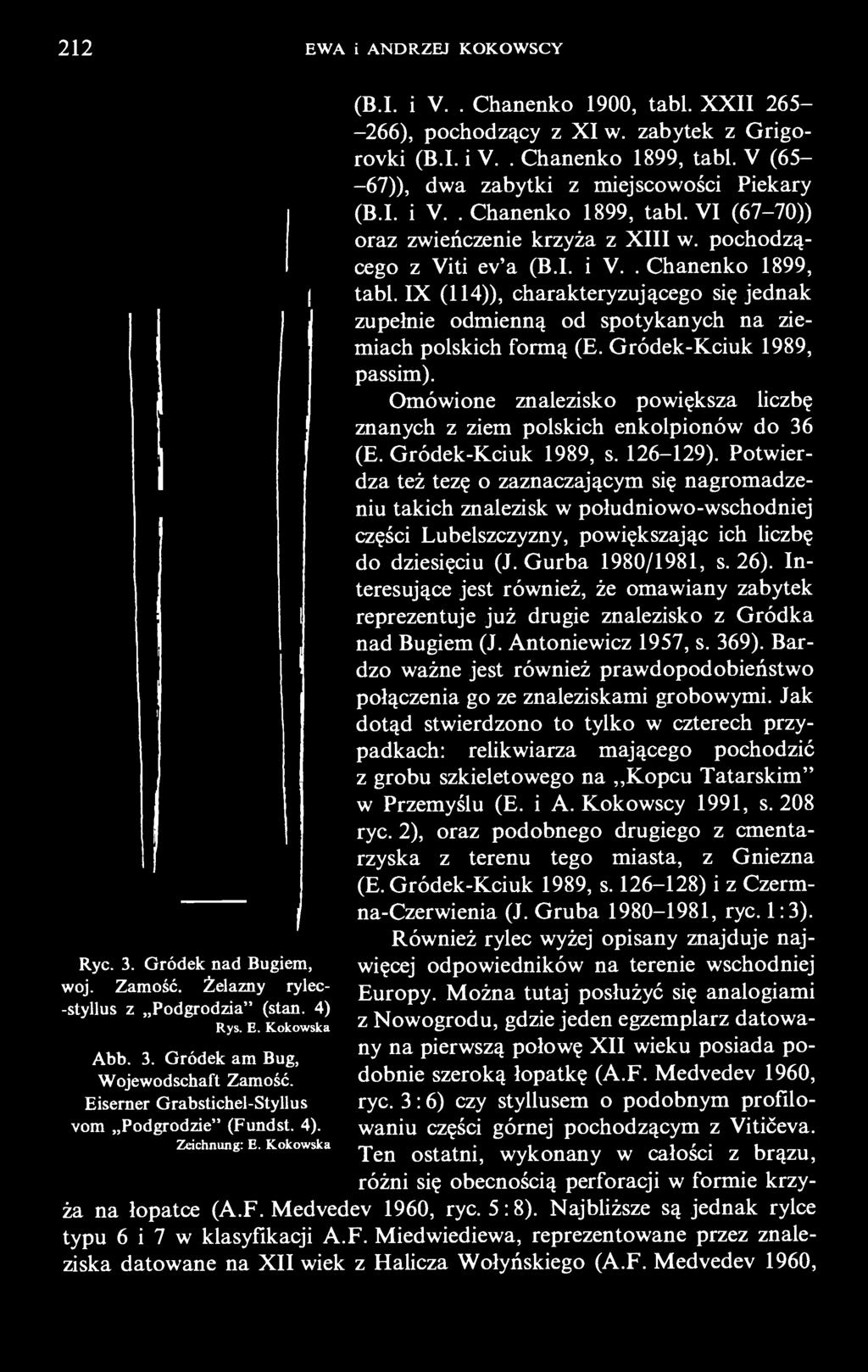 V (65- -67)), dwa zabytki z miejscowości Piekary (B.I. i V.I. Chanenko 1899, tabl. VI (67-70)) oraz zwieńczenie krzyża z XIII w. pochodzącego z Vitičev'a (B.I. i V.I. Chanenko 1899, tabl. IX (114)), charakteryzującego się jednak zupełnie odmienną od spotykanych na ziemiach polskich formą (E.