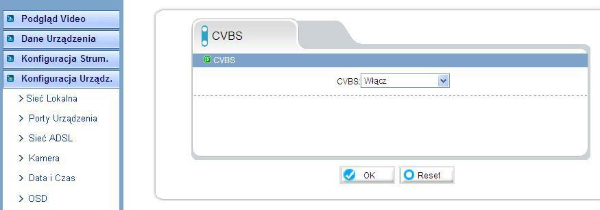 CVBS ustawienia wyjścia