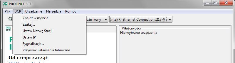 wyszukiwania Menu DCP poszukiwanie urządzeń