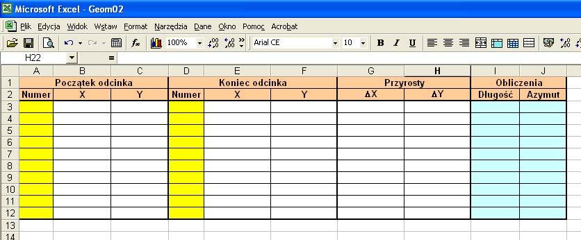 Przygotowanie do pracy 1. Utwórz nowy dokument Excela. 2. Plik zapisz pod nazwą N-C1-Geom02-NazwiskoImię.