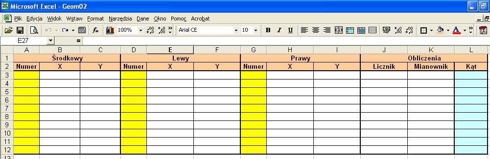Utwórz arkusz Kąt a w nim tabelę. 6. Pobierz ze strony plik Punky.txt i zapisz go na dysku. Wczytanie danych z pliku tekstowego do arkusza Excel 1. Ustawiamy kursor w komórce A1 arkusza Dane 2.