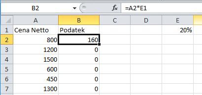 [12/27] Excel W komórce B2 zapisana jest formuła: =A2*20%, ale już w komórce B3, adres A2 zmienia się na A3, w komórce B4, adres A3 zmienia się na A4 itd.