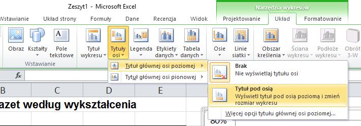 Zakres etykiet osi kategorii W trzecim oknie dialogowym Kreatora wykresów ustalamy większość opcji wykresu: Tytuły, Osie, Linie siatki, Legenda, Etykiety danych, Tabela danych.