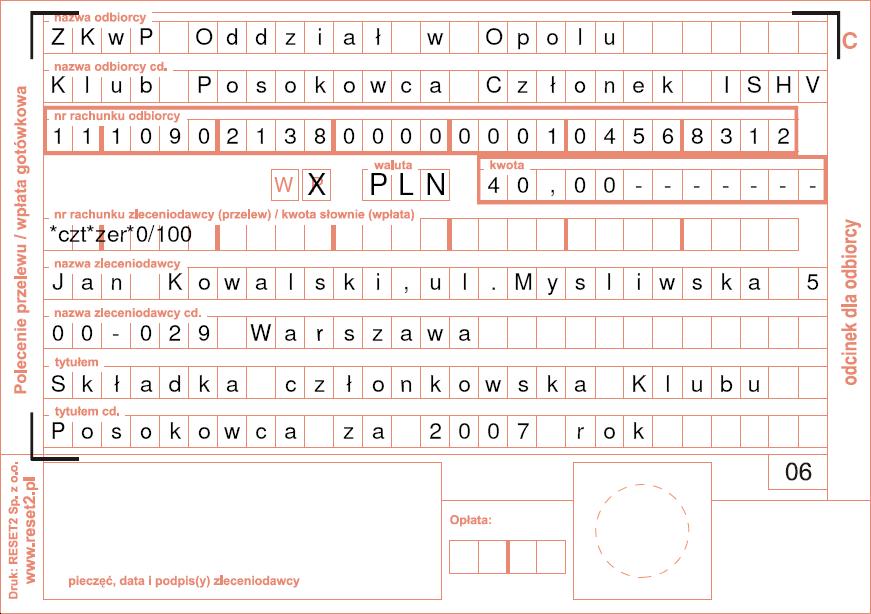 Wzór dowodu wp³aty Uprzejmie prosimy o bezzw³oczne uregulowanie