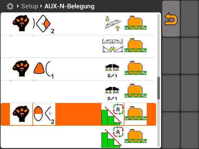G Konfigurowanie menu Setup Określanie przyporządkowania AUX-N 1. Jeśli przyciski nie są wyszczególnione z lewej strony, Wybrać. 2. Wybrać przyciski z listy.