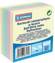 pastelowych kolorach, idealne do pozostawienia wiadomości zarówno w biurze jak i domu, ilość karteczek: 250 w rozmiarze 50x50mm, możliwość przeklejania karteczek, klej usuwalny za pomocą wody,