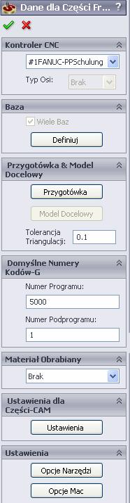 definiowania Części-CAM. Domyślnie nazwa ta jest nazwą aktywnego dokumentu SolidWorks. Za pomocą Przycisku Przeglądaj można wybrać każdy inny dokument który określi Część-CAM.