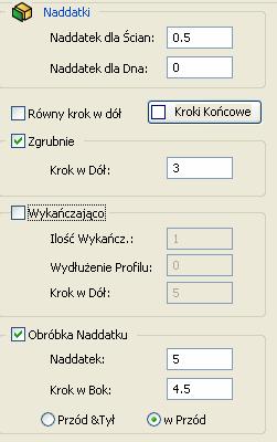 42. Definiowanie Parametrów Zgrubnie. Uaktywnij sekcję Zgrubnie zaznaczać to okienko. Ustaw Naddatek na Profilu na 0,5. Naddatek ten zostanie usunięty przy obróbce wykańczającej.