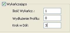 W sekcji Wykańczająco, ustaw wartość Kroku w Dół na 3. Pozostawiony wcześniej naddatek 0,5 zostanie teraz usunięty w jednym kroku 44.Definiowanie Dojścia i Wycofanie.