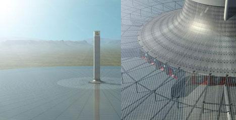 Komin słoneczny Solar Tower Buronga Komin słoneczny Solar Tower Buronga posiadać ma następujące parametry: wysokość komina: 1000 m, prędkość powietrza: 15 m/s, średnica komina: 130 m, ilość