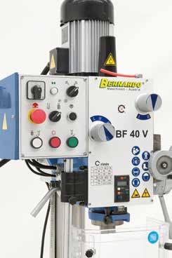 Wiertarko-frezarki Wiertarko-frezarka z posuw tulei wrzecionowej BF 40 V Wysoki poziom bezpieczeństwa dzięki regulowanej na wysokość osłonie zgodnej z normą CE Szlifowane, pracujące w kąpieli