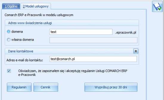 Rys 9. Formularz zamówienia usługi e-pracownik w chmurze Użytkownicy zamawiający aplikację w chmurze po raz pierwszy mają możliwość wypróbowania jej przez okres 30 dni.