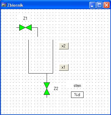 Polygon, Variables Change color, MAIN.Z1/Z2 Przyciski: Text, Input Toggle variable, MAIN.