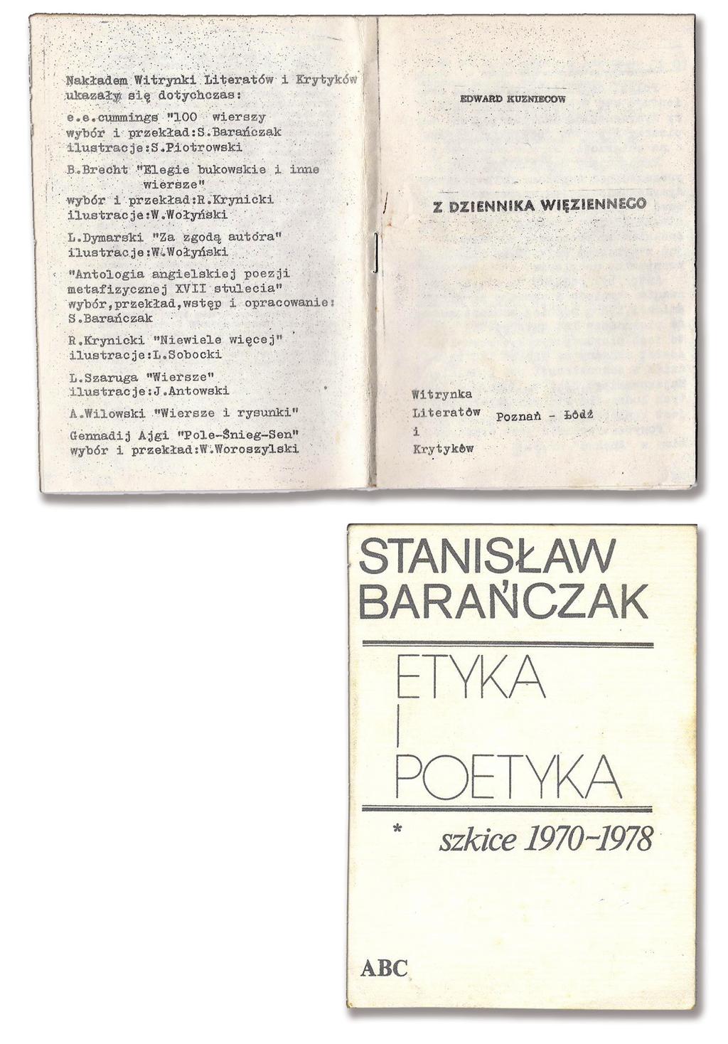 Edward Kuzniecow, Z dziennika więziennego, Witrynka Literatów i Krytyków, Poznań Łódź 1981, tył okładki ze spisem wydanych pozycji.