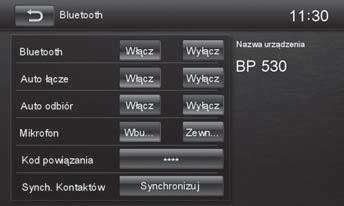 ], aby przejść do odtwarza- Naciśnij pole wyboru nia plików audio. Bluetooth ta pozycja umożliwia włączenie lub wyłączenie funkcji Bluetooth.