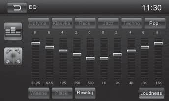 Ustawienia dźwięku Podstawowe ustawienia Korektor dźwięku Korektor dźwięku można ustawiać dla wszystkich źródeł. W menu głównym lub na liście obsługi aktualnego źródła audio naciśnij pole wyboru ].