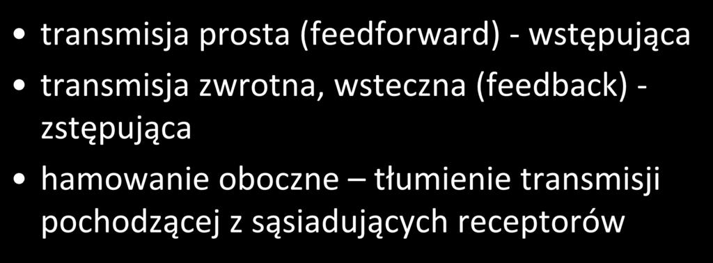 rodzaje transmisji transmisja prosta (feedforward) - wstępująca transmisja zwrotna, wsteczna