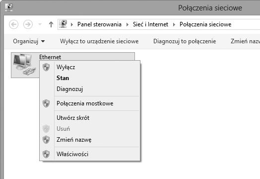 Jeśli łączysz się przez sieć Ethernet, kliknij prawym przyciskiem myszki Ethernet (Windows 8.