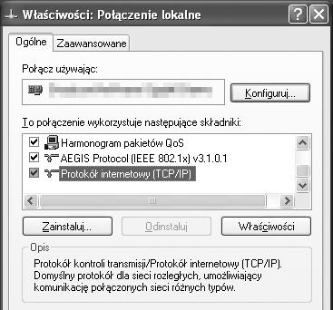 Windows XP 1 Wyświetl połączenia sieciowe. Kliknij Start > Panel sterowania > Połączenia sieciowe i internetowe > Połączenia sieciowe. 2 Otwórz okno dialogowe właściwości sieci.