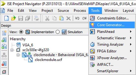 Implementacja za pomocą Core Generator Core Generator należy do pakietu Xilinx ISE