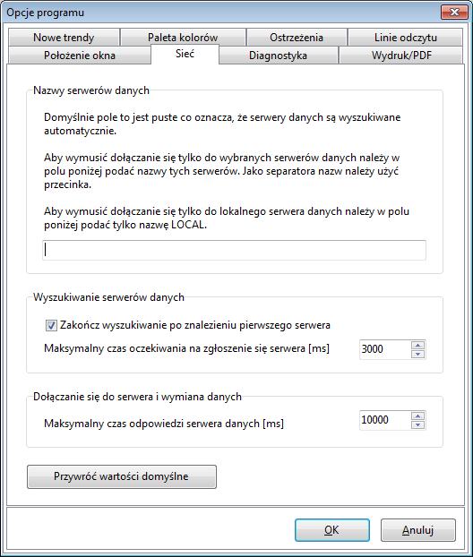 AsTrend Rysunek: Opcje programu - Sieć. *** Zakładka Diagnostyka dostarcza informacji na temat licencji dostępu do serwerów danych.