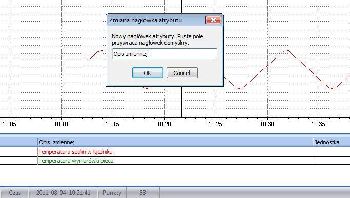 AsTrend Wywołanie funkcji zmiany treści nagłówka (przez kliknięcie prawym klawiszem w nagłówku wybranej kolumny legendy): Rys. Zmiana nagłówka kolumny legendy.