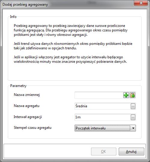 AsTrend 2.9.1.2 Dodanie przebiegu zagregowanego Zmienna zagregowana to zmienna surowa przeliczona funkcją agregującą.