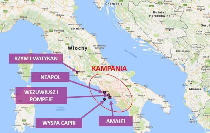 Wezuwiusza, jednego z najpotężniejszych, wciąż aktywnych wulkanów na świecie atrakcji jest tu bez liku - kolorowe domy położone kaskadowo nad brzegiem morza, zamek na wulkanicznej skale czy