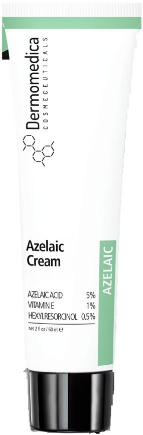 AZELAIC CREAM AZELAIC ACID 5% VITAMIN E 1% HEXYLRESORCINOL 0.5% Formuła kremu opiera się na innowacyjnym połączeniu kwasu azelainowego z witaminą E i heksylorezorcynolem.