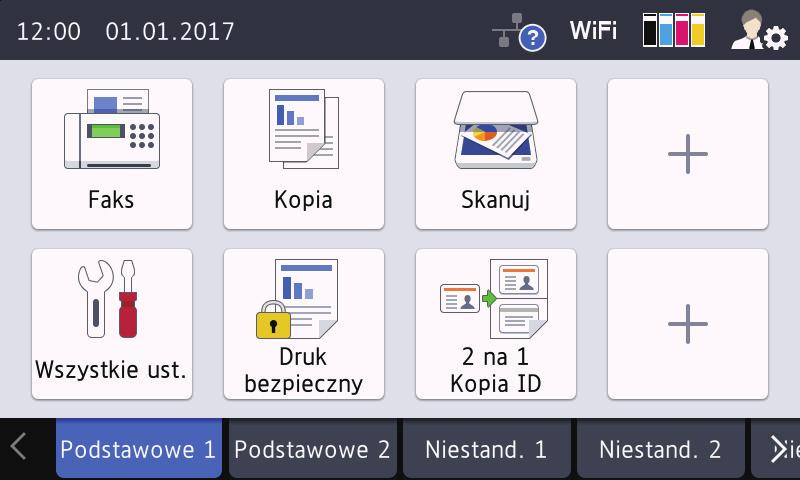 Ikona ostrzeżenia Wyświetla datę i czas ustawiony w urządzeniu. Obszaru tego można także użyć do wyświetlania komunikatów o błędach lub komunikatów konserwacyjnych. 2.