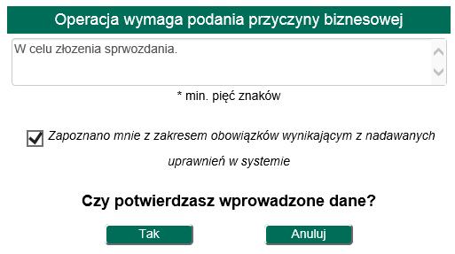 Menu Wnioski Po wykonaniu powyższej operacji, wyborze przycisku Tak, użytkownik zostanie poinformowany o dalszym procesowaniu wniosku.