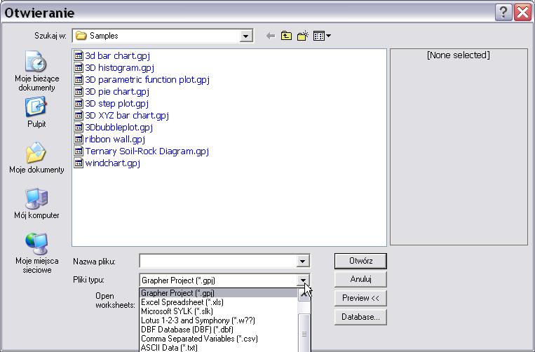 Wykresy statystyczne w programie Grapher 7.0 Statystyczna analiza danych wykonywana w programie Grapher 7.0 obejmuje możliwość: edycji i przeliczania danych w arkusz (tzw.