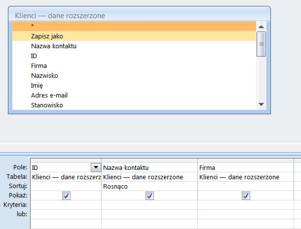 Kreator odnośników Polecenie SQL: SELECT [Klienci dane