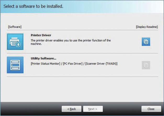 Windows/Ekran wyboru oprogramowania (procedura wspólna) Instalacja pozostałych Konfiguracja drukarek współdzielonych KROK 1-3/7 Konfiguracja drukarek współdzielonych W przypadku wykorzystywania