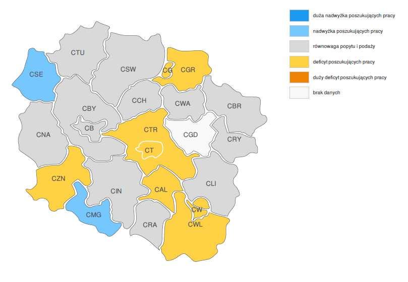 PROGNOZA NA 2017, WOJEWÓDZTWO KUJAWSKO-POMORSKIE ZMIANA ZAPOTRZEBOWANIA NA PRACOWNIKÓW W GRUPIE ZAWODÓW: FIZJOTERAPEUCI I MASAŻYŚCI WG POWIATÓW PROGNOZA NA