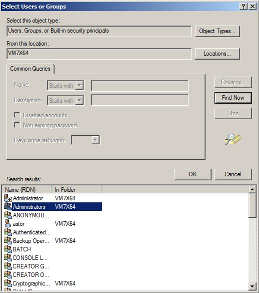 W oknie Select User or Group należy nacisnąć przycisk Find Now.