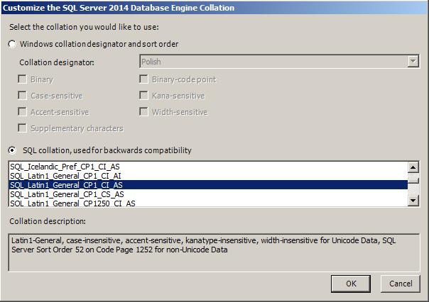 Po naciśnięciu przycisku Customize pojawi się okno Customize the SQL Server 2014 Database Engine